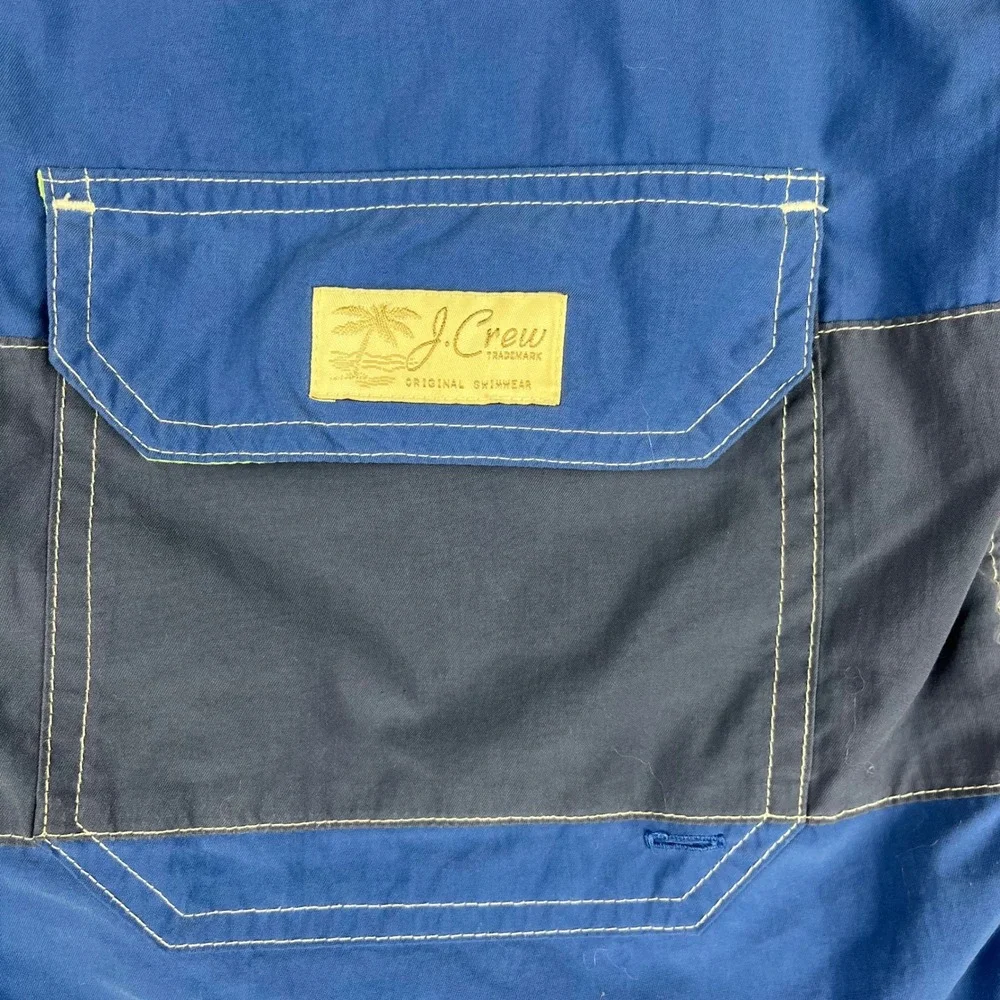 Vtg J. Crew Swimwear Mens M Blue Color Block Drawstring Lined Swim Trunks Shorts